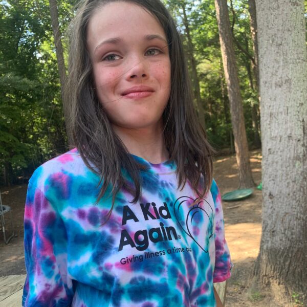 help warrior myla girl wearing blue and purple tie dye tshirt