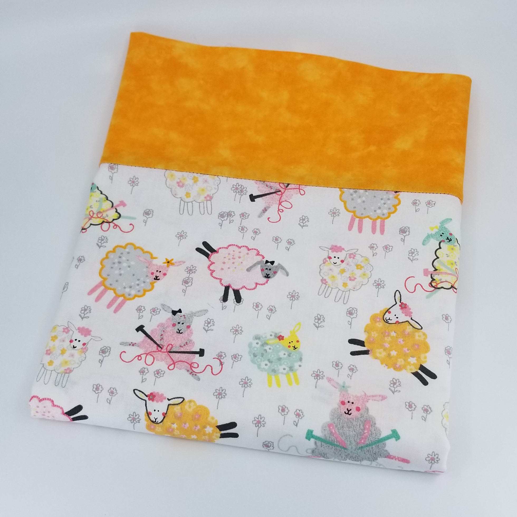 Pillowcase in Knitting Sheep and Orange Fabrics