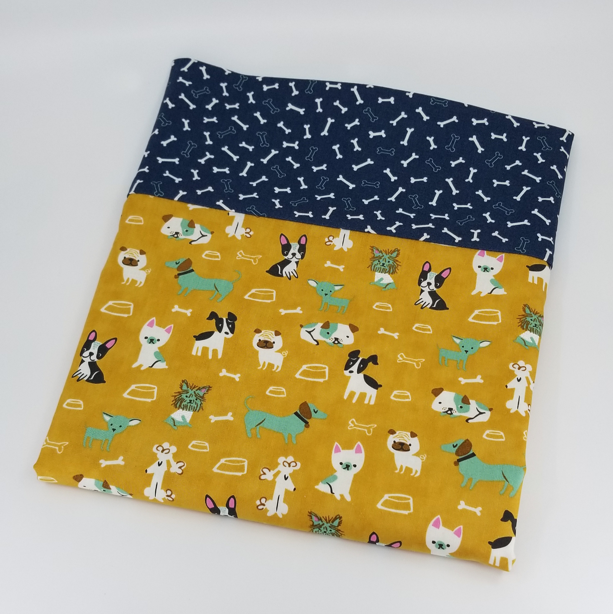 Dog lovers pillowcase with background of yellow and border of dog bones