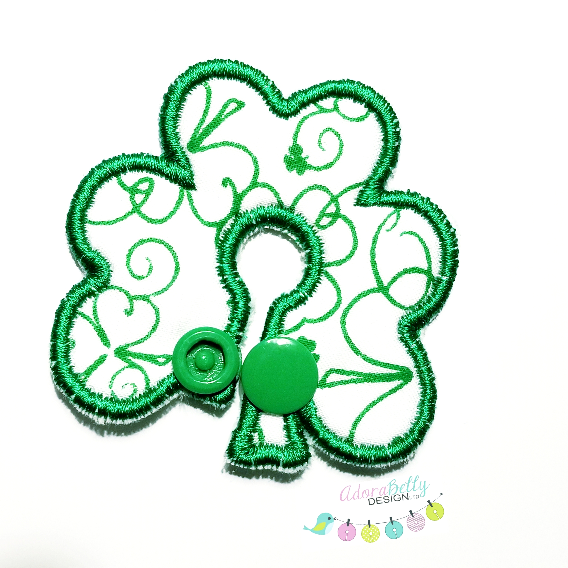 Feeding / G-Tube Cover Shaped Like Shamrock, White with Green Pattern and Accents