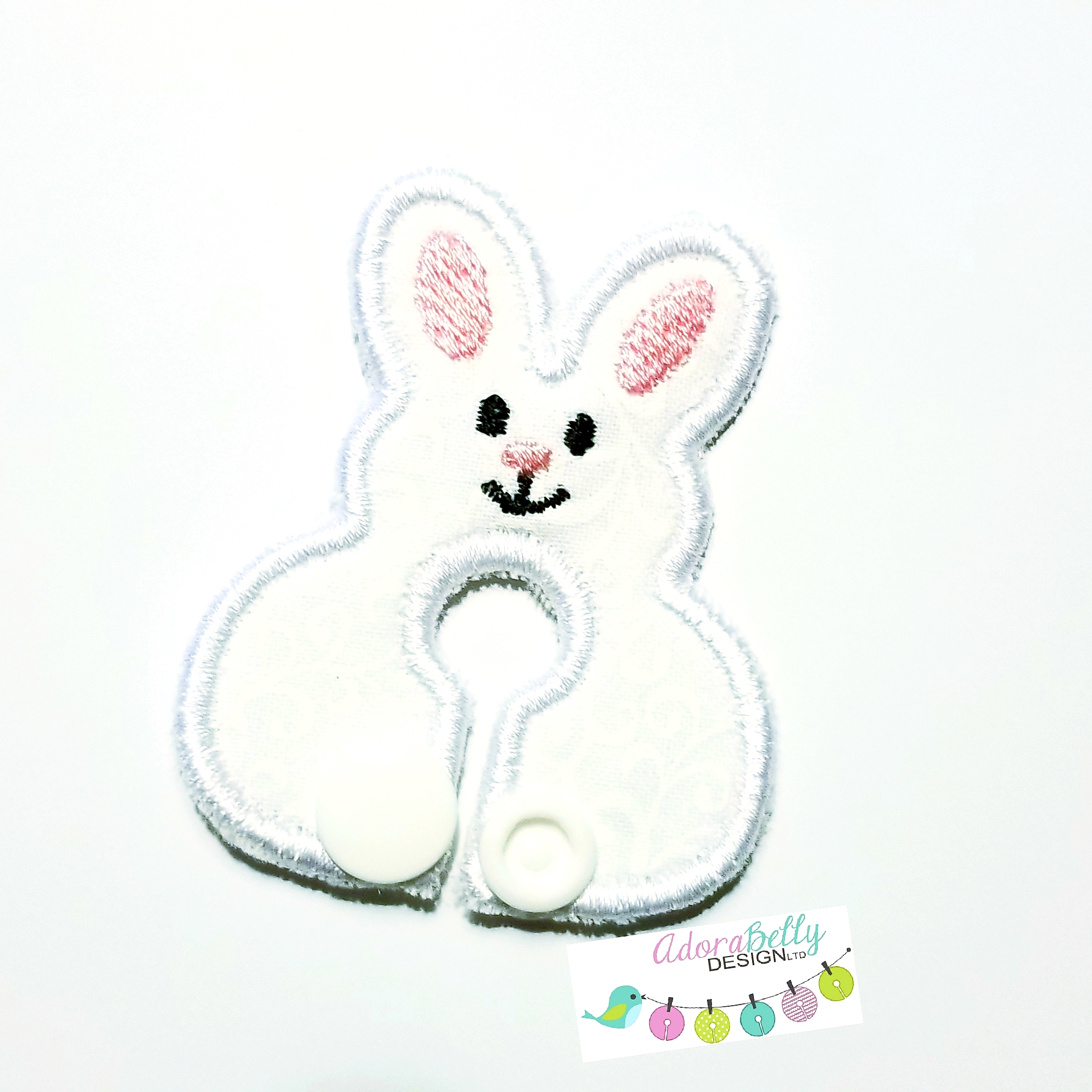 Feeding / G-Tube Cover Shaped Like Bunny, White with Pink Accents