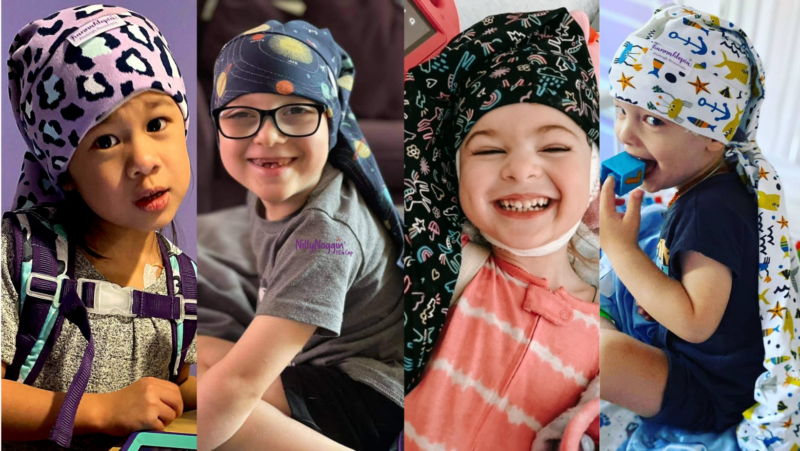 4 young warriors wearing nillynoggin eeg caps during eeg testing